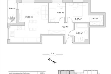 Rzut - Mieszkanie na sprzedaż 3 pokoje o powierzchni 56,54 m² - numer 8.20 w Vela Park