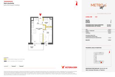 Rzut - Mieszkanie na sprzedaż 2 pokoje o powierzchni 33,42 m² - numer 123 w Metro Art 6