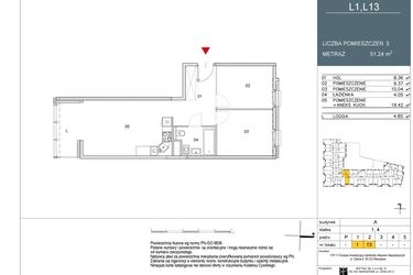 Rzut - Mieszkanie na sprzedaż 2 pokoje o powierzchni 51,24 m² - numer L1 w Morwowa 5 - Apartamenty inwestycyjne