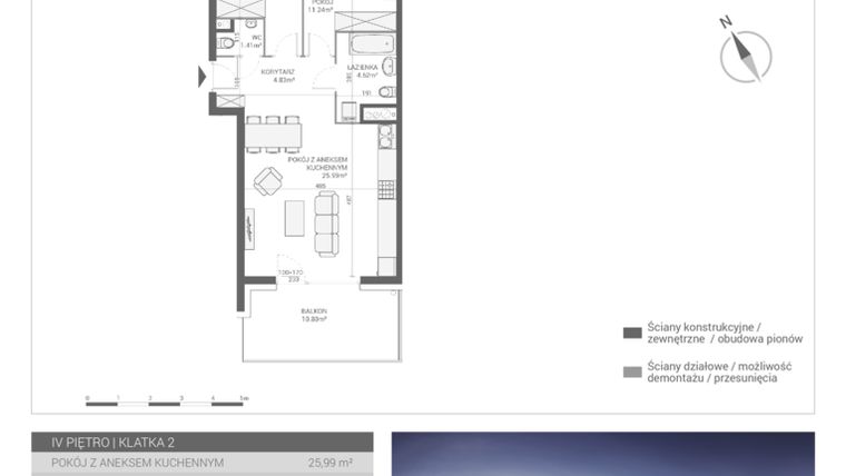 Rzut - Mieszkanie na sprzedaż 3 pokoje o powierzchni 57,97 m² - numer M44 w Apartamenty Przystań bud. F