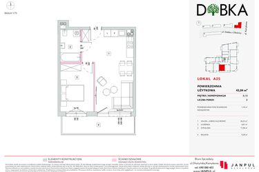 Rzut - Mieszkanie na sprzedaż 2 pokoje o powierzchni 43,04 m² - numer A25 w Dobka