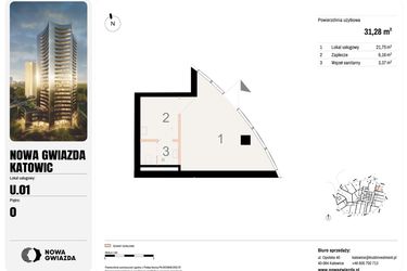 Rzut - Lokal użytkowy na sprzedaż 1 pokój o powierzchni 31,28 m² - numer U.01 w Nowa Gwiazda