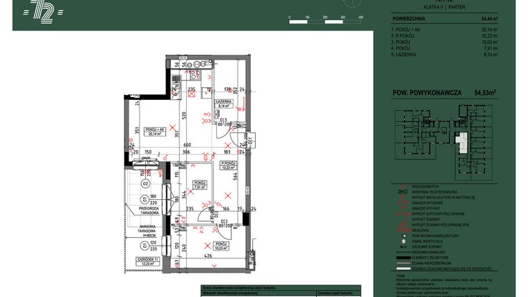 Rzut - Mieszkanie na sprzedaż 3 pokoje o powierzchni 54,53 m² - numer 42 w Wspólnota Mieszkaniowa Gajowa 72