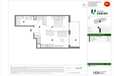 Rzut - Mieszkanie na sprzedaż 2 pokoje o powierzchni 39,26 m² - numer 5.1.A.39 w Osiedle Urbino etap 5