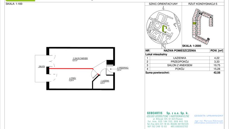 Rzut - Mieszkanie na sprzedaż 2 pokoje o powierzchni 42,58 m² - numer M173 w Nova Łacina