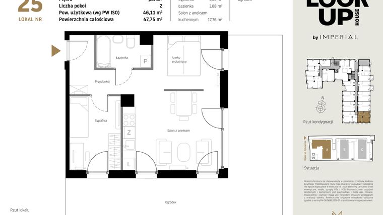 Rzut - Mieszkanie na sprzedaż 2 pokoje o powierzchni 46,11 m² - numer A.25 w Look Up House