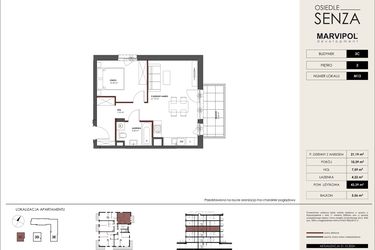 Rzut - Mieszkanie na sprzedaż 2 pokoje o powierzchni 43,39 m² - numer C.M13 w Osiedle Senza