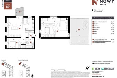 Rzut - Mieszkanie na sprzedaż 4 pokoje o powierzchni 106,85 m² - numer A89 w Nowy Reden