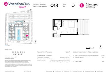 Rzut - Mieszkanie na sprzedaż 1 pokój o powierzchni 25,5 m² - numer 013 w VacationClub Resort