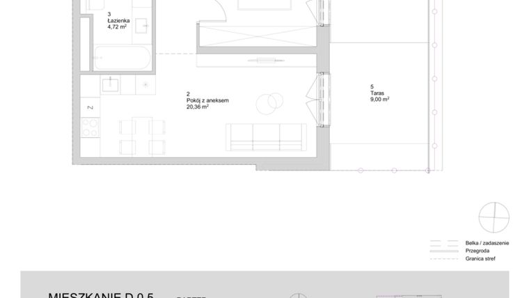 Rzut - Mieszkanie na sprzedaż 2 pokoje o powierzchni 42,58 m² - numer D.0.5 w ATAL Parkowa