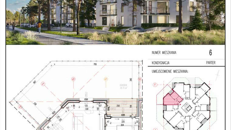 Rzut - Mieszkanie na sprzedaż 2 pokoje o powierzchni 42,85 m² - numer 6 w Grasera 12