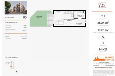 Rzut - Mieszkanie na sprzedaż 1 pokój o powierzchni 25,24 m² - numer 115 w Mikusińskiego 25