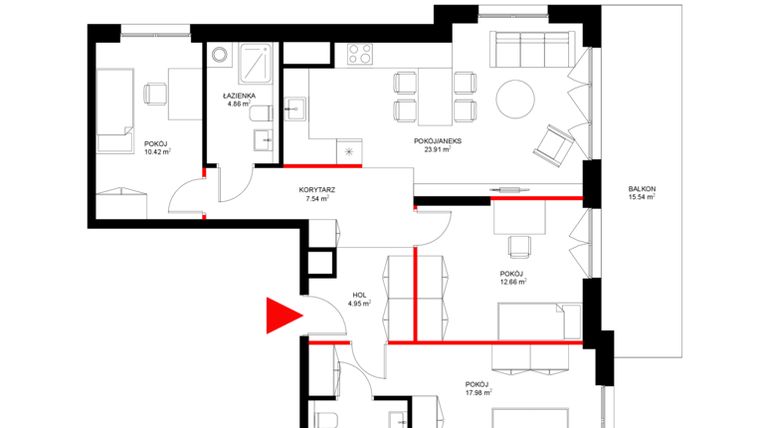 Rzut - Mieszkanie na sprzedaż 4 pokoje o powierzchni 87,07 m² - numer F.6.3 w INSPIRE ETAP V – bud. F, G