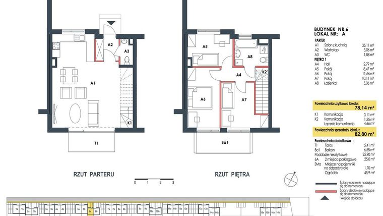Rzut - Dom na sprzedaż 4 pokoje o powierzchni 83,44 m² - numer 6a w Waw.Re