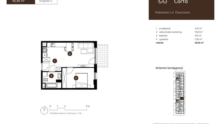 Rzut - Mieszkanie na sprzedaż 2 pokoje o powierzchni 40,46 m² - numer 2.B.0.05 w Murapol Corfa