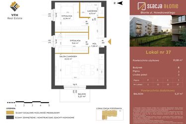 Rzut - Mieszkanie na sprzedaż 3 pokoje o powierzchni 55,88 m² - numer 37 w Stacja Błonie etap II