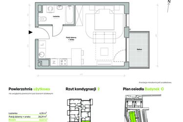 Rzut - Mieszkanie na sprzedaż 1 pokój o powierzchni 32,57 m² - numer C.2.M14 w Przemyska Vita
