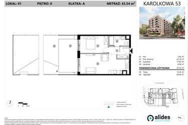 Rzut - Mieszkanie na sprzedaż 2 pokoje o powierzchni 43,54 m² - numer A.00.L.01 w ReVola
