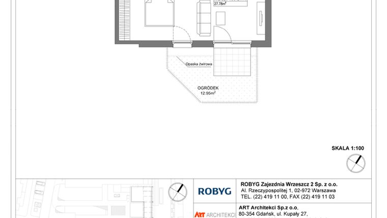 Rzut - Mieszkanie na sprzedaż 1 pokój o powierzchni 34,95 m² - numer E.1M21 w Nowa Wałowa bud. E
