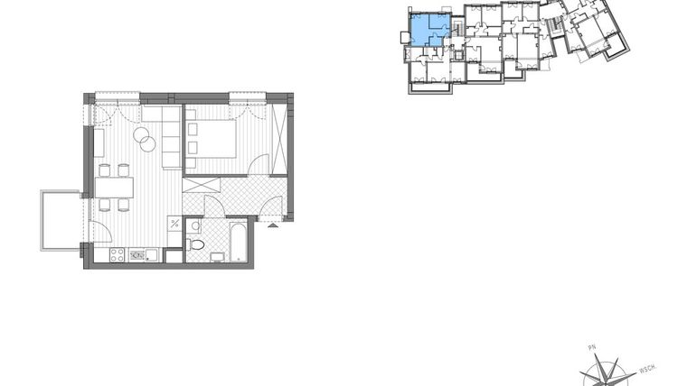 Rzut - Mieszkanie na sprzedaż 2 pokoje o powierzchni 42,92 m² - numer A.5 w Stawowa ABC