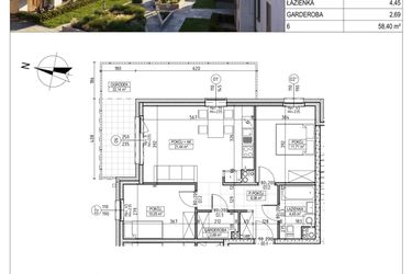 Rzut - Mieszkanie na sprzedaż 3 pokoje o powierzchni 58,4 m² - numer M.B8.00.06 w Osiedle Harmonia bud. B8