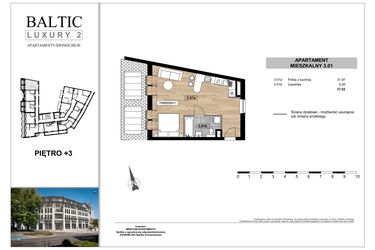 Rzut - Mieszkanie na sprzedaż 1 pokój o powierzchni 37,02 m² - numer 3.01 w Baltic Luxury 2
