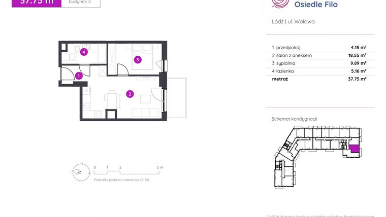 Rzut - Mieszkanie na sprzedaż 2 pokoje o powierzchni 37,75 m² - numer 2.C.3.10 w Murapol Osiedle Filo etap II