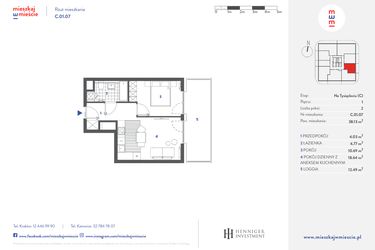 Rzut - Mieszkanie na sprzedaż 2 pokoje o powierzchni 38,13 m² - numer C.01.07 w Mieszkaj w mieście - Na Tysiącleciu budynek C