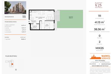 Rzut - Mieszkanie na sprzedaż 2 pokoje o powierzchni 41,13 m² - numer 111 w Mikusińskiego 25