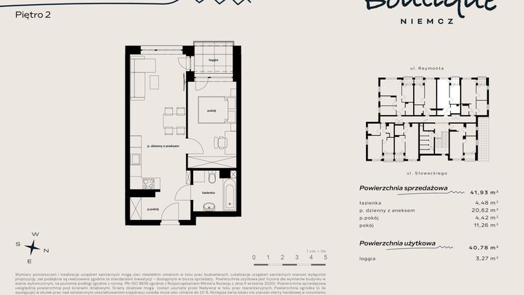 Rzut - Mieszkanie na sprzedaż 2 pokoje o powierzchni 40,78 m² - numer 16 w Boutique NIEMCZ