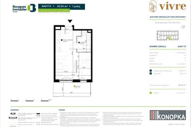 Rzut - Mieszkanie na sprzedaż 1 pokój o powierzchni 30,38 m² - numer AA0115 w Vivre