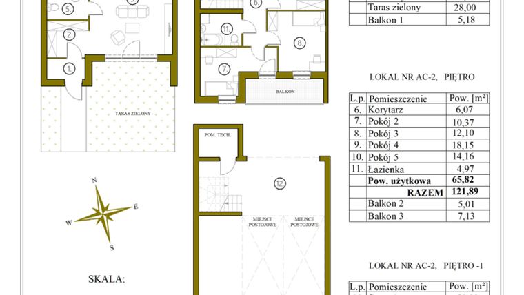 Rzut - Mieszkanie na sprzedaż 5 pokoi o powierzchni 121,89 m² - numer AC-2 w Apartamenty Sławinkowskie