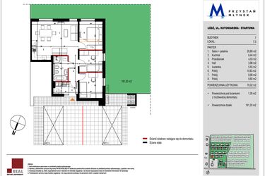 Rzut - Mieszkanie na sprzedaż 3 pokoje o powierzchni 70,02 m² - numer 7.3 w Przystań Młynek