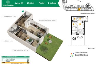 Rzut - Mieszkanie na sprzedaż 2 pokoje o powierzchni 40,83 m² - numer M6 w Moja Skawina