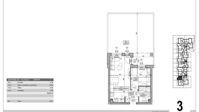 Rzut - Mieszkanie na sprzedaż 2 pokoje o powierzchni 34,97 m² - numer A.9.M.3 w Sobola Biel A9