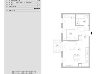Rzut - Mieszkanie na sprzedaż 2 pokoje o powierzchni 46,96 m² - numer A3.6.76 w ATAL Ruczaj