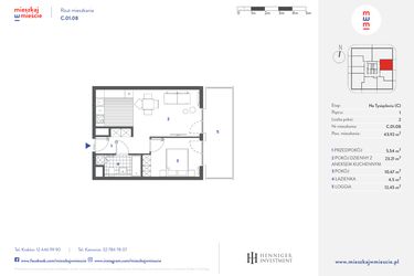 Rzut - Mieszkanie na sprzedaż 2 pokoje o powierzchni 43,92 m² - numer C.01.08 w Mieszkaj w mieście - Na Tysiącleciu budynek C
