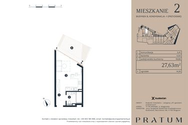 Rzut - Mieszkanie na sprzedaż 1 pokój o powierzchni 27,63 m² - numer M2 w Pratum Apartamenty Etap I