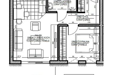 Rzut - Mieszkanie na sprzedaż 2 pokoje o powierzchni 39,35 m² - numer 2 w Staroniwskie Sady etap II