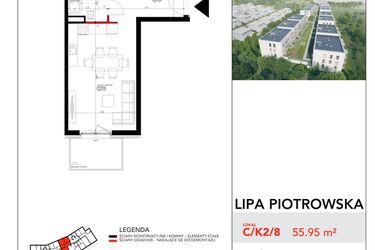 Rzut - Mieszkanie na sprzedaż 3 pokoje o powierzchni 55,95 m² - numer C/2/8 w Lipa Piotrowska