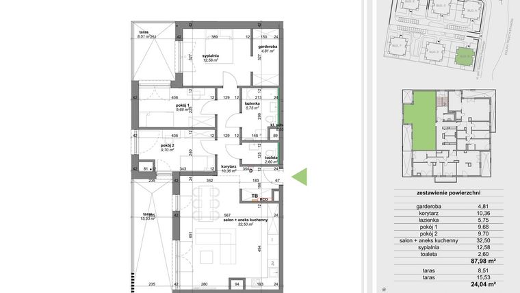 Rzut - Mieszkanie na sprzedaż 4 pokoje o powierzchni 87,16 m² - numer B.6.3 w Park Przy Stawach