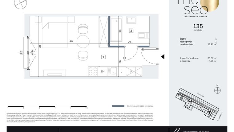 Rzut - Mieszkanie na sprzedaż 1 pokój o powierzchni 28,22 m² - numer 135 w Museo