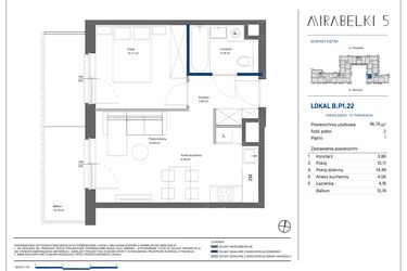 Rzut - Mieszkanie na sprzedaż 2 pokoje o powierzchni 36,73 m² - numer B.P1.22 w Mirabelki 5