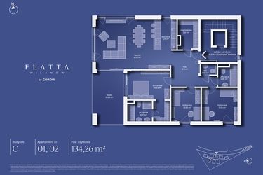 Rzut - Mieszkanie na sprzedaż 4 pokoje o powierzchni 134,26 m² - numer C.01 w Flatta Wilanów