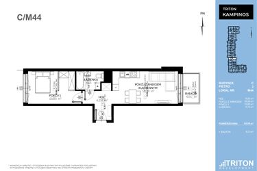 Rzut - Mieszkanie na sprzedaż 2 pokoje o powierzchni 42,58 m² - numer C_M44 w Triton Kampinos Klatka B i C