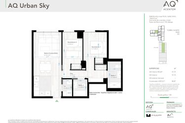 Rzut - Mieszkanie na sprzedaż 2 pokoje o powierzchni 80 m² - numer 2-28-e w AQ Urban Sky