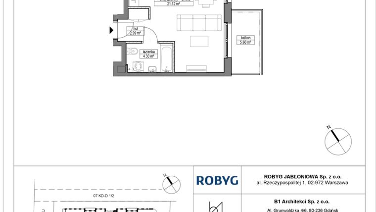 Rzut - Mieszkanie na sprzedaż 1 pokój o powierzchni 28,41 m² - numer A.5M15 w Dobre Miejsce