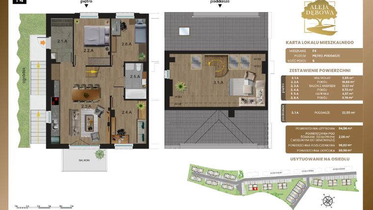 Rzut - Mieszkanie na sprzedaż 5 pokoi o powierzchni 96,62 m² - numer F4 w Aleja Dębowa III - mieszkania
