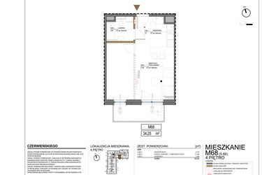 Rzut - Mieszkanie na sprzedaż 1 pokój o powierzchni 34,41 m² - numer 3.68 w Czerwieńskiego 3