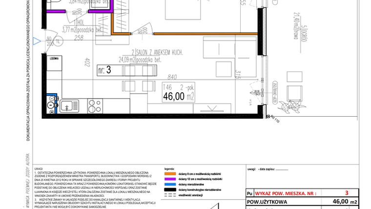 Rzut - Mieszkanie na sprzedaż 2 pokoje o powierzchni 46 m² - numer 3 w Strumykowa